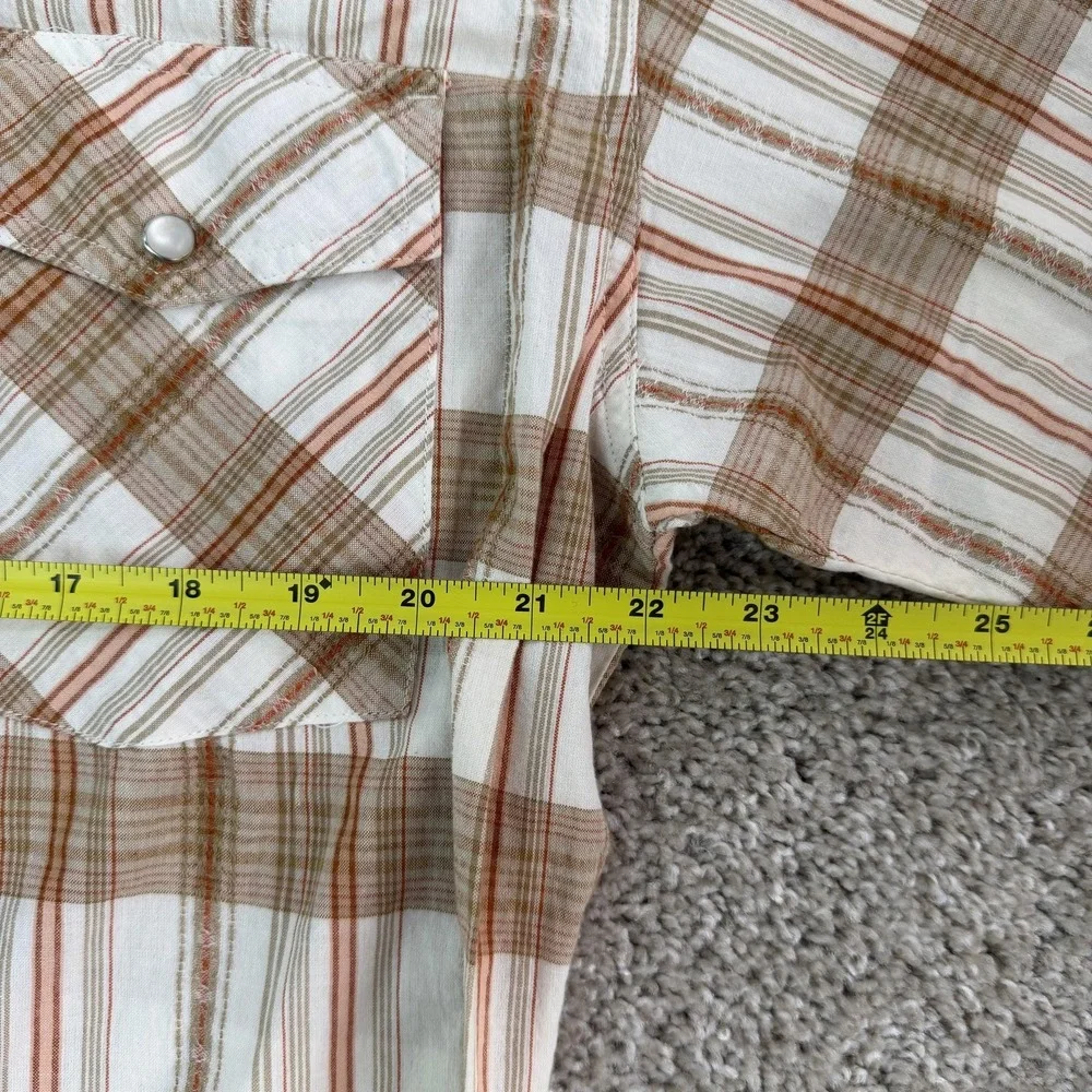 Y2K Point Zero Shirt Mens XL Brown Plaid Short Sleeve Western Pearl Snap Pockets